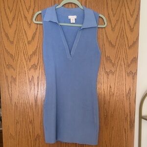 House of Harlow Collared Ribbed Mini Dress in Blue